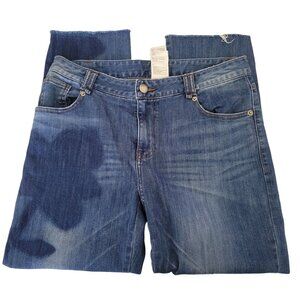 O'2nd Jeans Womens Size 2 Straight Mid Rise Medium Wash Denim Raw Hems Flowers